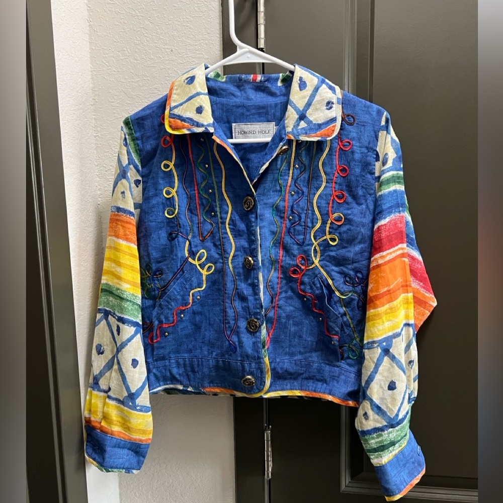 Vtg 90s Howard Wolf Jacket Rainbow Art Festival